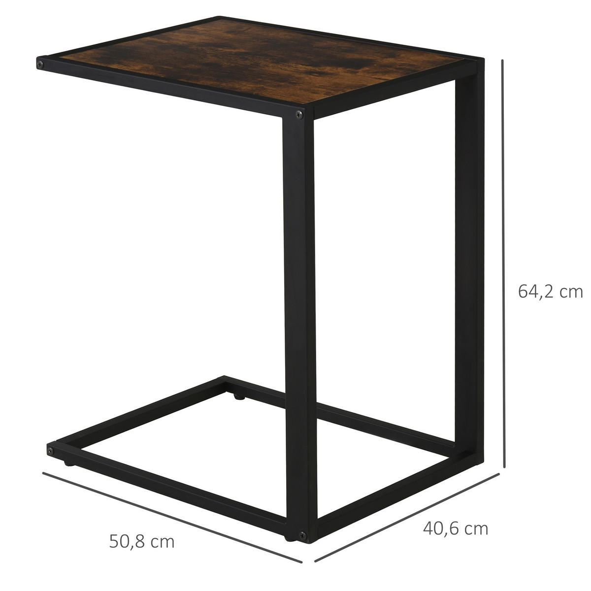 BEISTELLTISCH in C-Form Kaffeetisch Couchtisch Standtisch Tisch Metall MDF - Braun, Metall (56/36/68cm) - HOMCOM