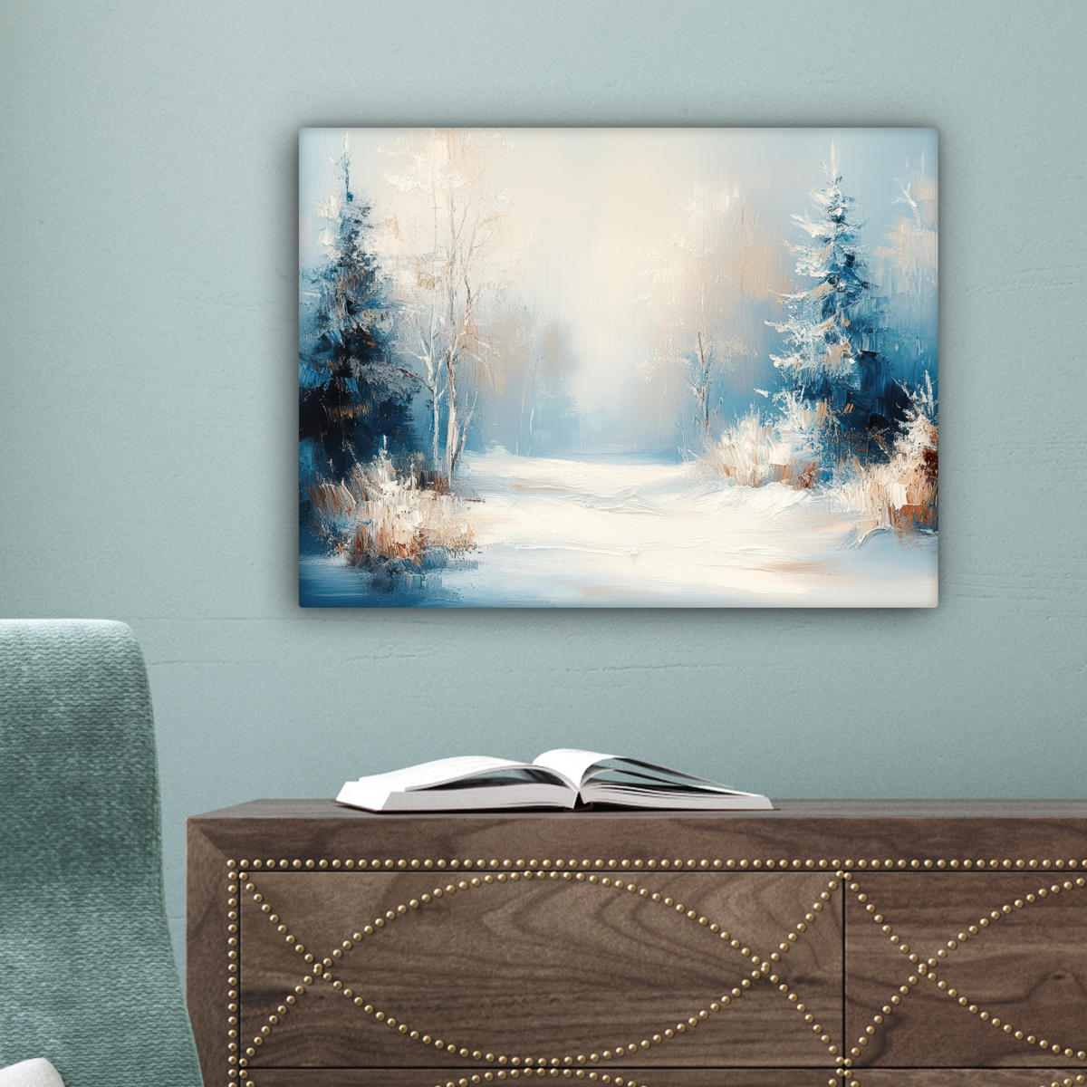 LEINWANDBILD Wald - Winter - Natur - Abstrakt - Schnee 40x30 cm - Weiß, Textil (40/30cm) - MuchoWow