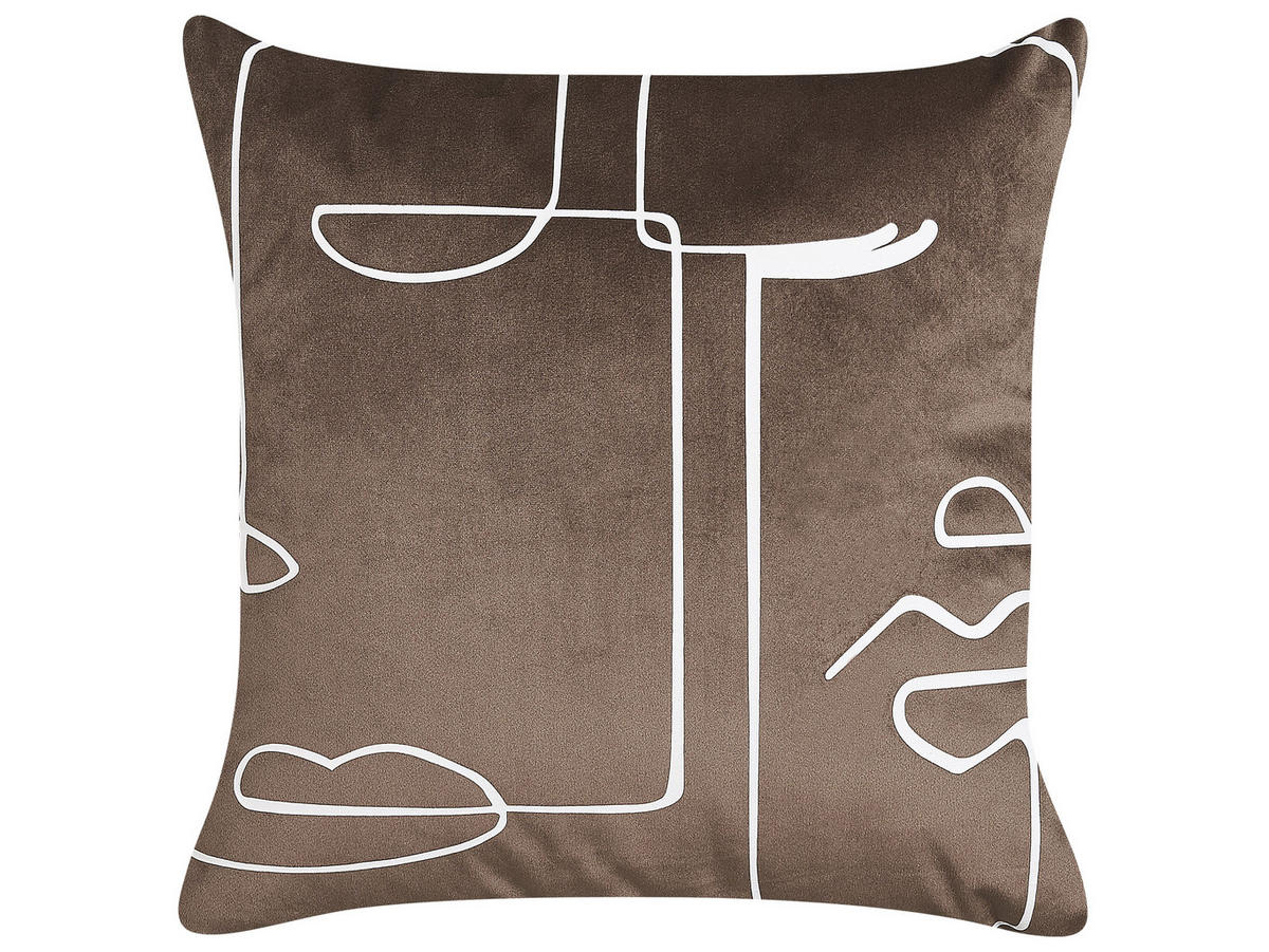 DEKOKISSEN 2er-Set Braun 45/45 cm Philodendron - Braun, Textil (45/45cm) - Beliani