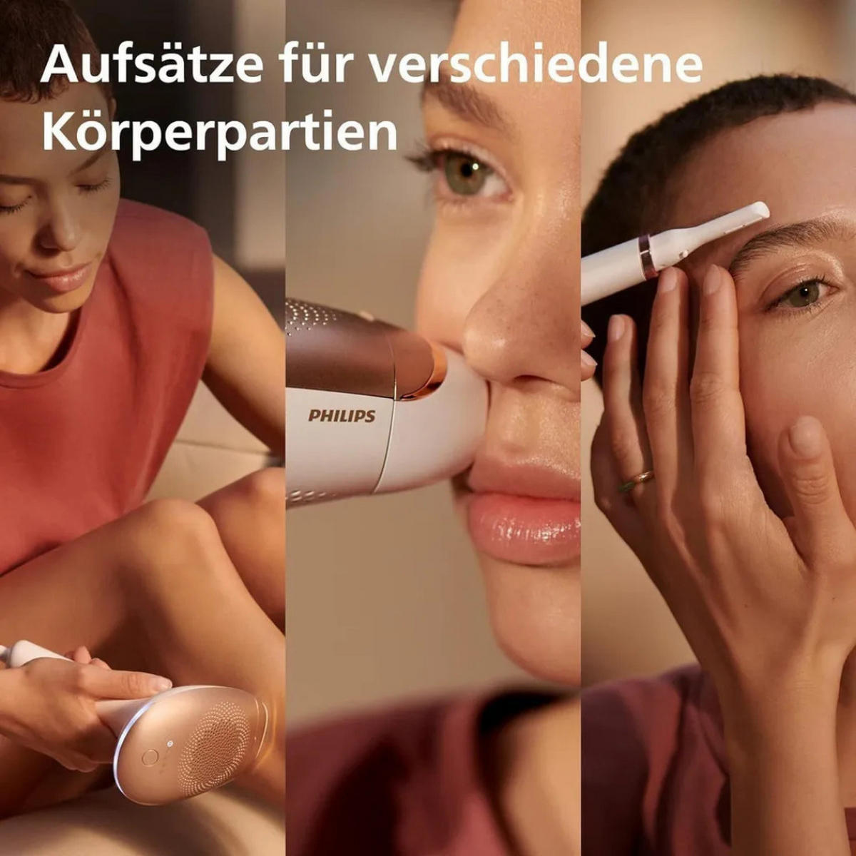 HAARENTFERNER IPL Gerät Weiß, 250000 Lichtimpulse, 2 Aufsätze, Körperpflege, Gesichtspflege, Langzeit Haarreduktion, Beauty Gerät, Hautpflege - Goldfarben/Weiß, Kunststoff (8/13/21cm) - Philips