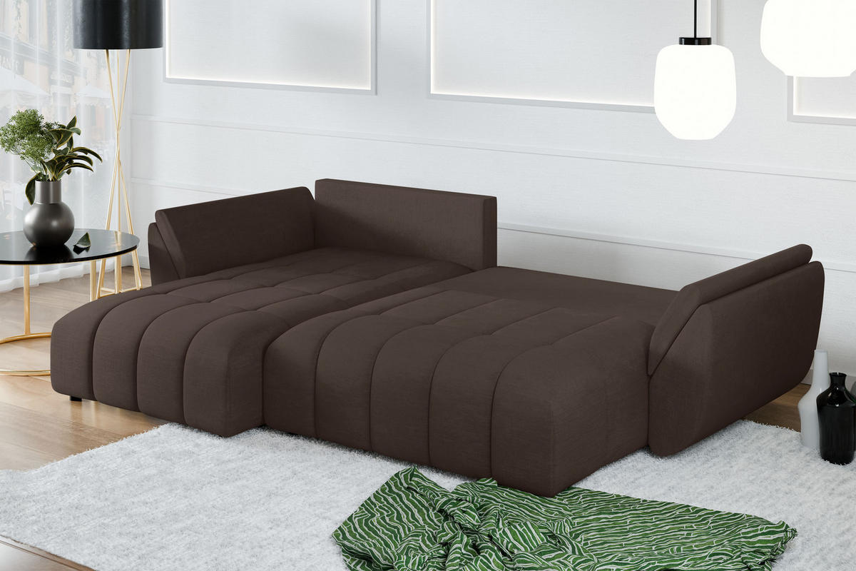 ECKSOFA L Form Verciani Braun 266/190/91 cm mit Schlaffunktion - Schwarz/Braun, Kunststoff/Textil (266/190cm) - AX Living