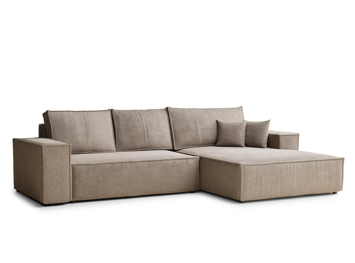 ECKSOFA Maze Grau braun Chenille-Stoff - Rechts Seite - Graubraun/Schwarz, Holz/Holzwerkstoff (294/185cm) - Maison de Reve