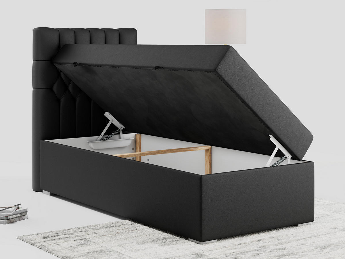 BOXBETT PERA 90/200 Schwarz Kunstleder - H3 - Links Seite - Schwarz, Holz/Textil (90/200cm) - MKS