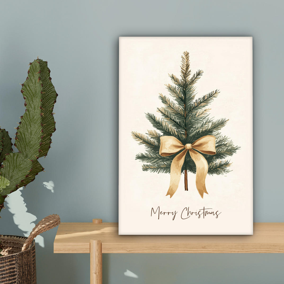 LEINWANDBILD Weihnachtsbaum - Weihnachten - Frohe Weihnachten - Beige 20x30 cm - Sandfarben, Textil (20/30cm) - MuchoWow