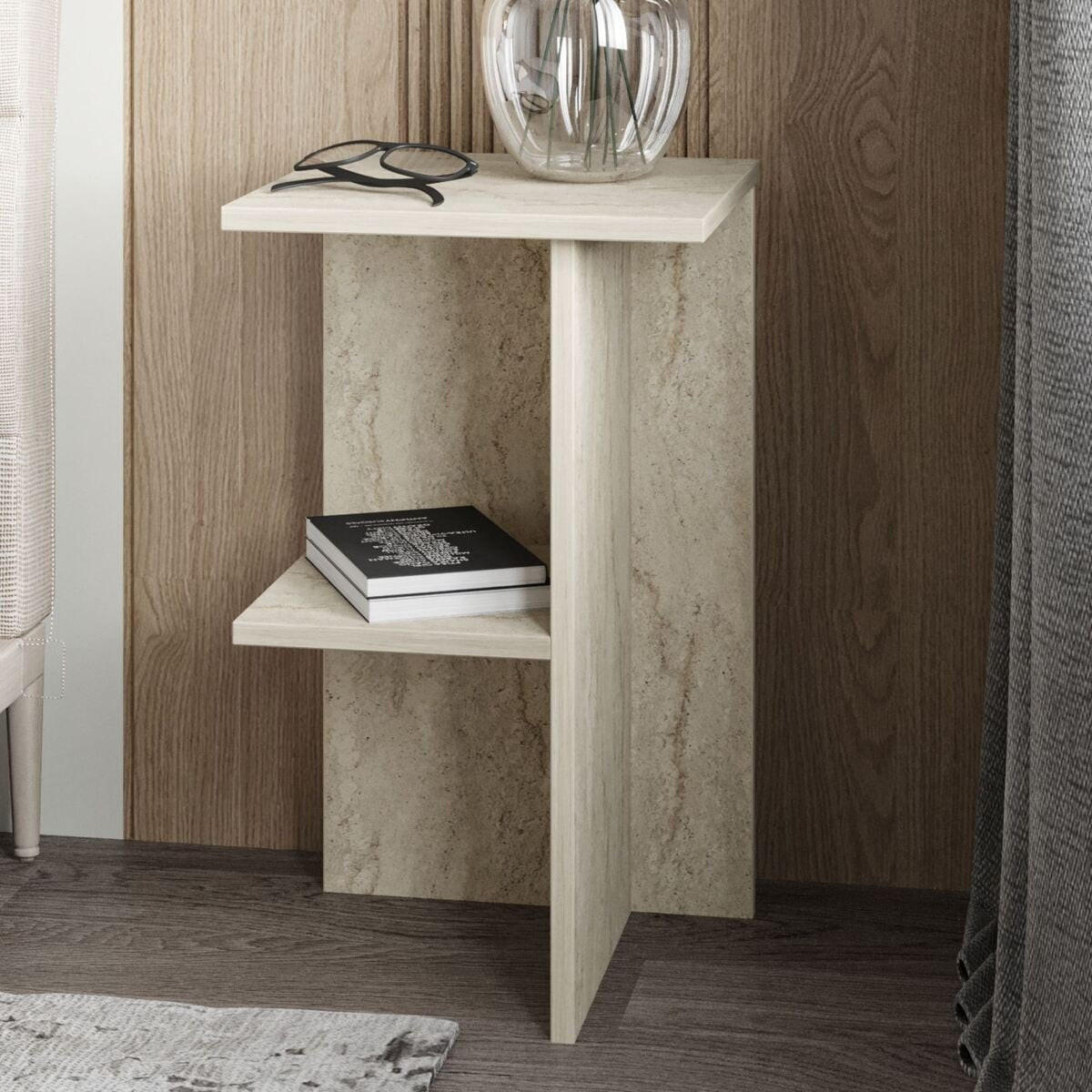 NACHTTISCH quadratisch mit ablage 36/36/60 cm - Beige, Holzwerkstoff (36/60/37cm) - Calicosy