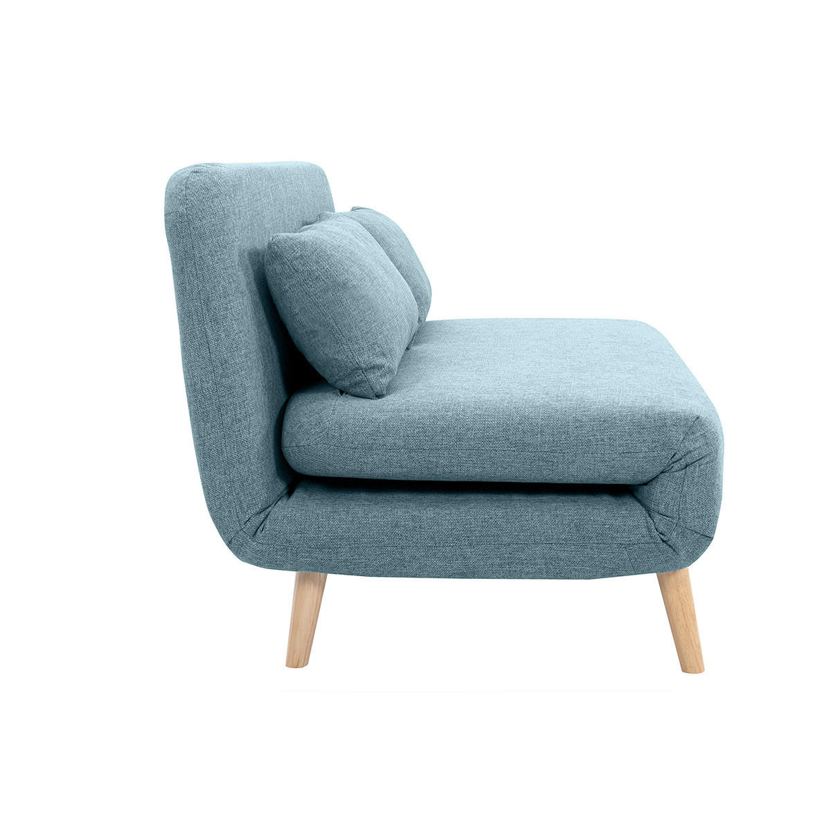 SCHLAFSOFA 2-Sitzer GraugrÙn Stoff Helles Holz AMIKO - Blaugrau, Textil (87/78/132cm) - Miliboo