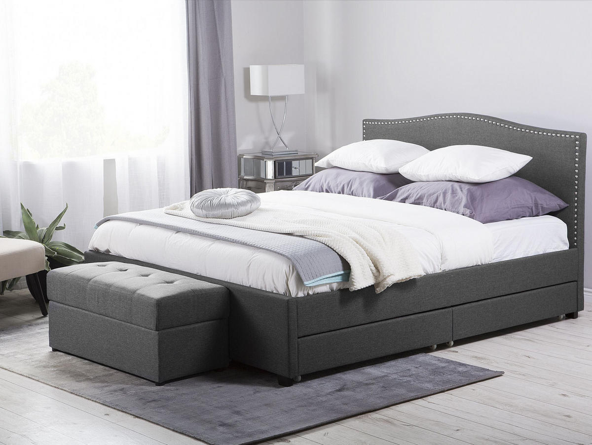 POLSTERBETT 160/200 cm Dunkelgrau Montpellier - Dunkelgrau, Textil (160/200cm) - Beliani