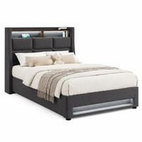POLSTERBETT 90/200 cm in Grau Leinen mit Bettkasten, LED, USB und Matratze - Grau, Holzwerkstoff/Textil (90/200cm) - CHICFURN