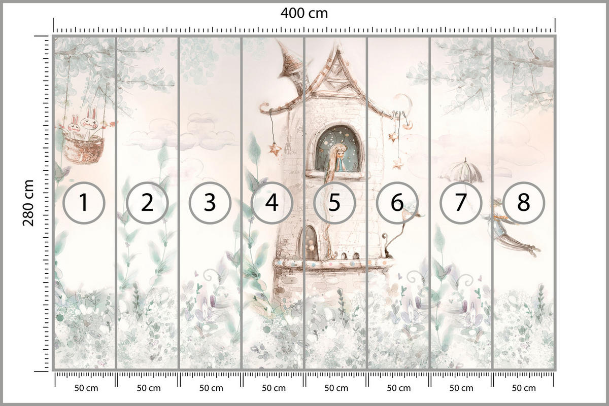 FOTOTAPETE für Kinderzimmer Die Prinzessin im Turm Märchen Pflanzen 400x280 - Beige, Papier (400/280cm) - Muralo