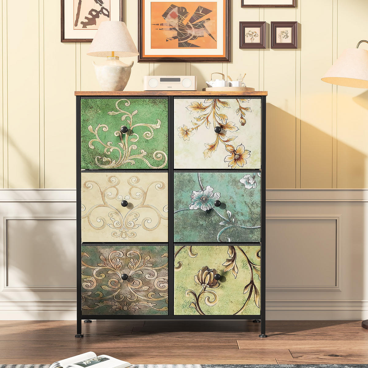 KOMMODE mit 6 Schubladen Metallgestell Stoff Kommode - Multicolor, Holz (30/86.5/67.5cm)