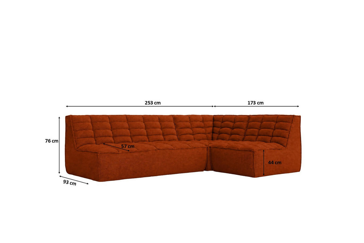 ROHOVÁ SEDAČKA modulární ve tvaru L, plyšová tkanina Pop, Měděná, Pravá strana, LAZY L Mini - měděná, dřevo (253/173cm) - Kaiser Möbel