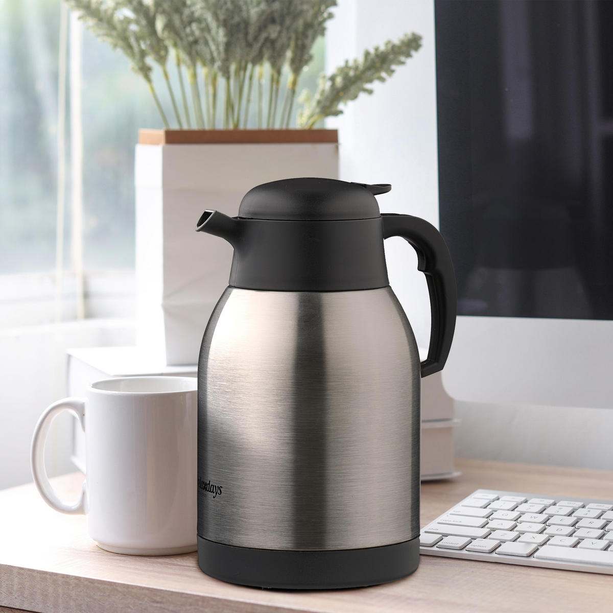 ISOLIERKANNE - Silberfarben, Kunststoff/Metall (2L) - Relaxdays