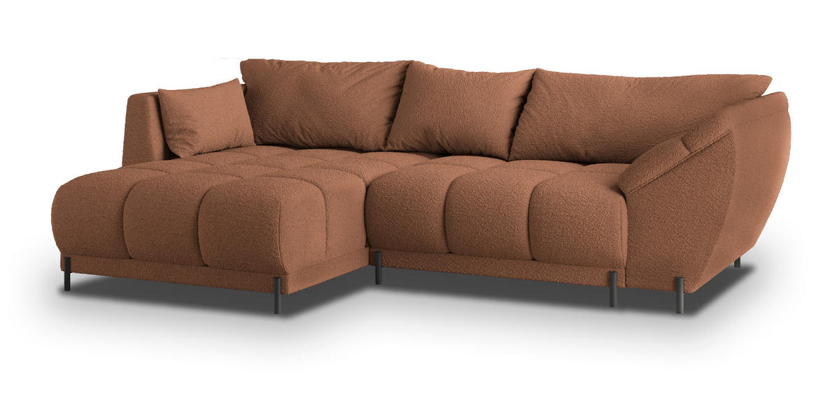 ECKSOFA VESTANO L-S Kupferfarben Boucle-Stoff mit Schlaffunktion - Kupferfarben, Holz (287/182cm) - MASSENO