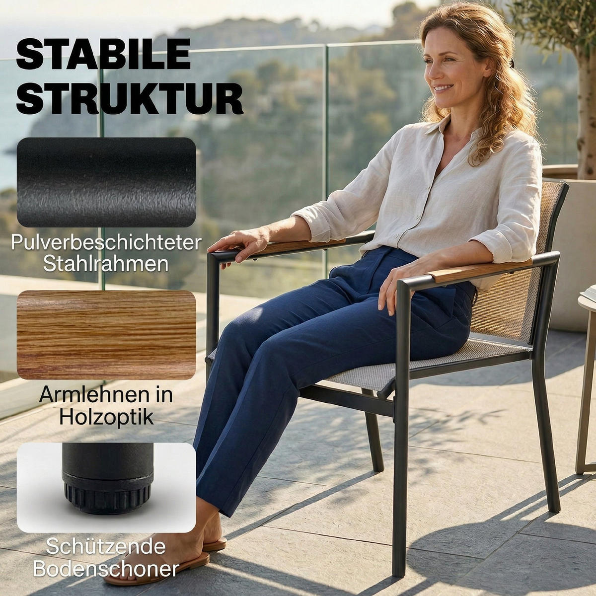 BALKONMÖBEL 4ER-SET aus Metall Netzstoff Cremeweiß - Creme/Weiß, Textil/Metall - Outsunny