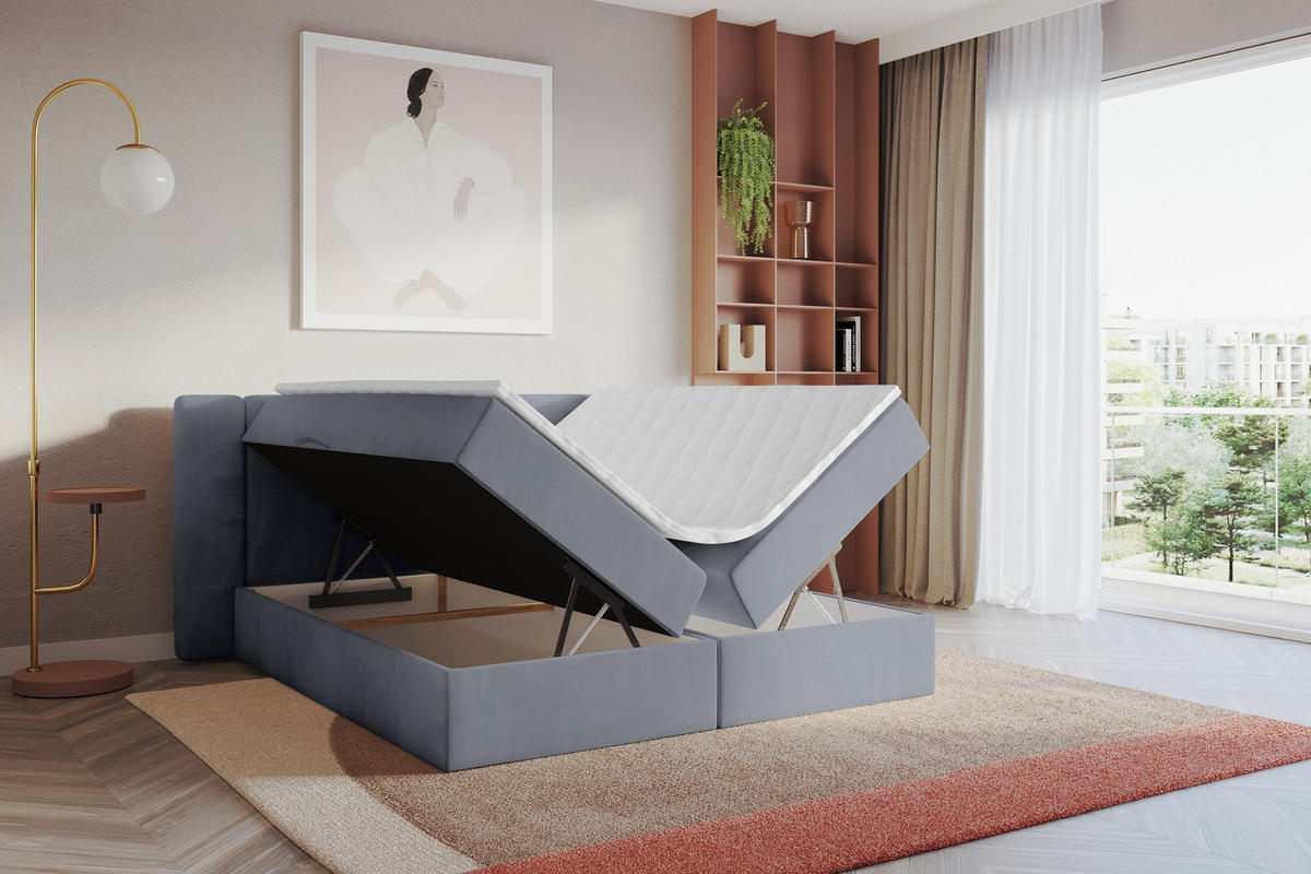 BOXBETT mit Matratze H3 - EVON - 140x200 cm Grau - Grau, Holzwerkstoff (140/200cm) - ALTDECOR