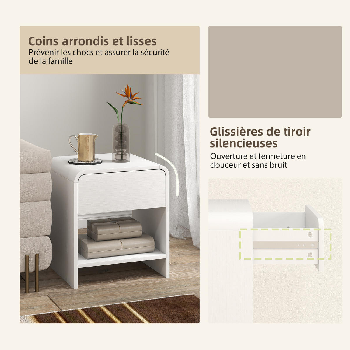 NACHTSCHRANK 2er-Set DE-12932 Schublade und offenes Fach Weiß - Weiß, Holzwerkstoff (35/45/40cm) - ComfortXL
