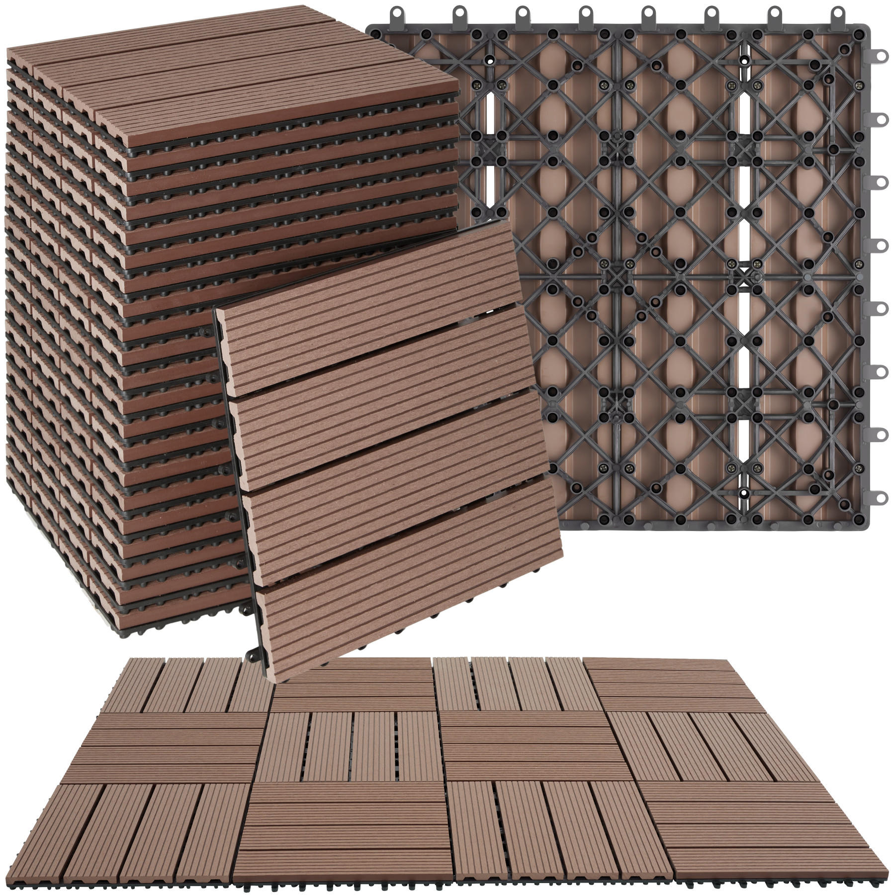 TERRASSENFLIESEN Tegulas,31 x 31 x 2,2 cm,braun - Braun, Kunststoff (31/31/2.2cm) - tectake