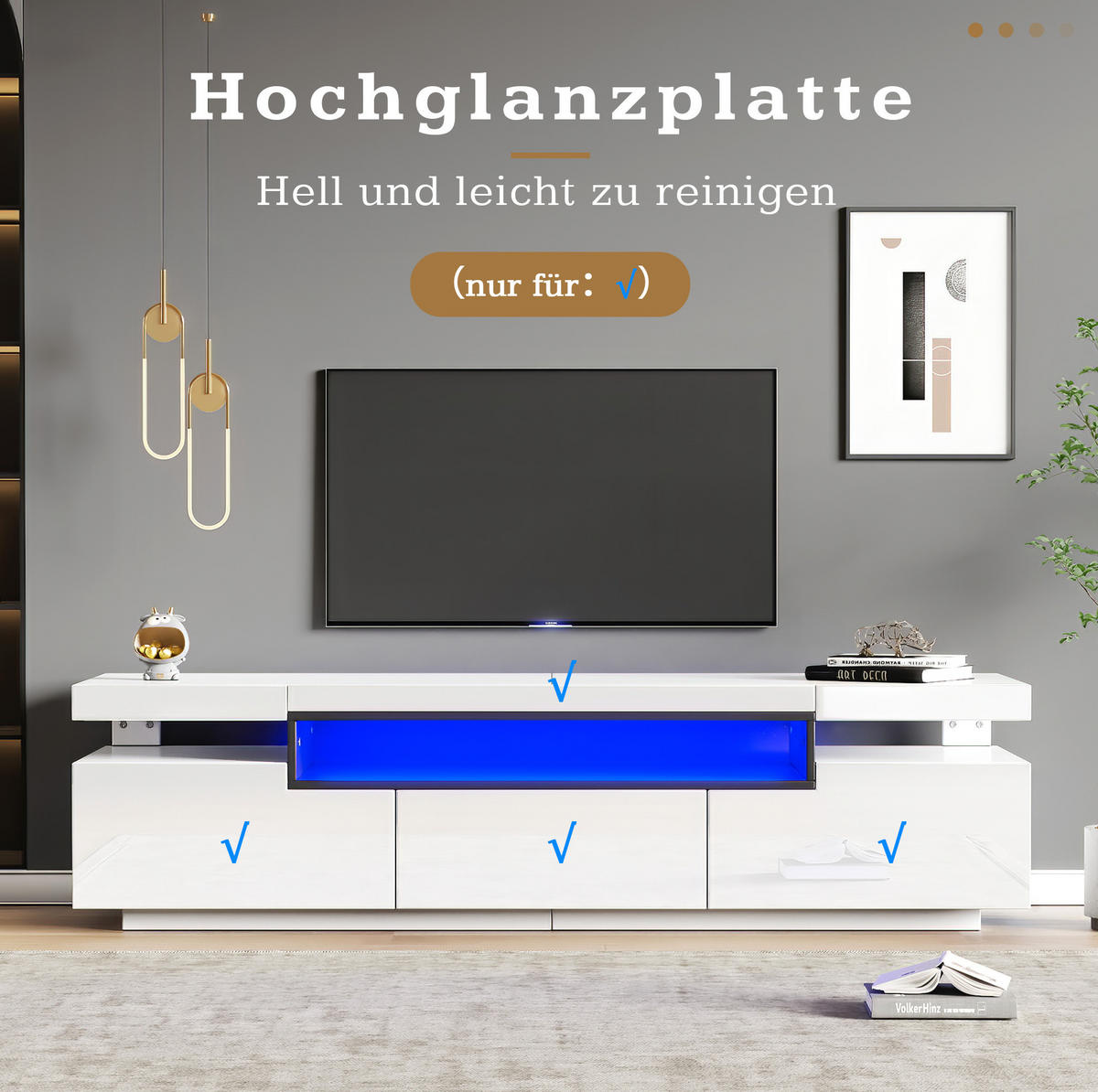 LOWBOARD 160/39/42 cm Weiß aus Spanplatte mit LED-Beleuchtung - Weiß, Holzwerkstoff (39/42/160cm) - OKMYHOME
