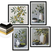 WANDBILDER 4er-Set - 50x50 cm & 40x60 cm Schwarzer Rahmen - Oliven in Vasen in gedeckten Farben - Schwarz, Kunststoff (50/50cm) - ArtPrintCave