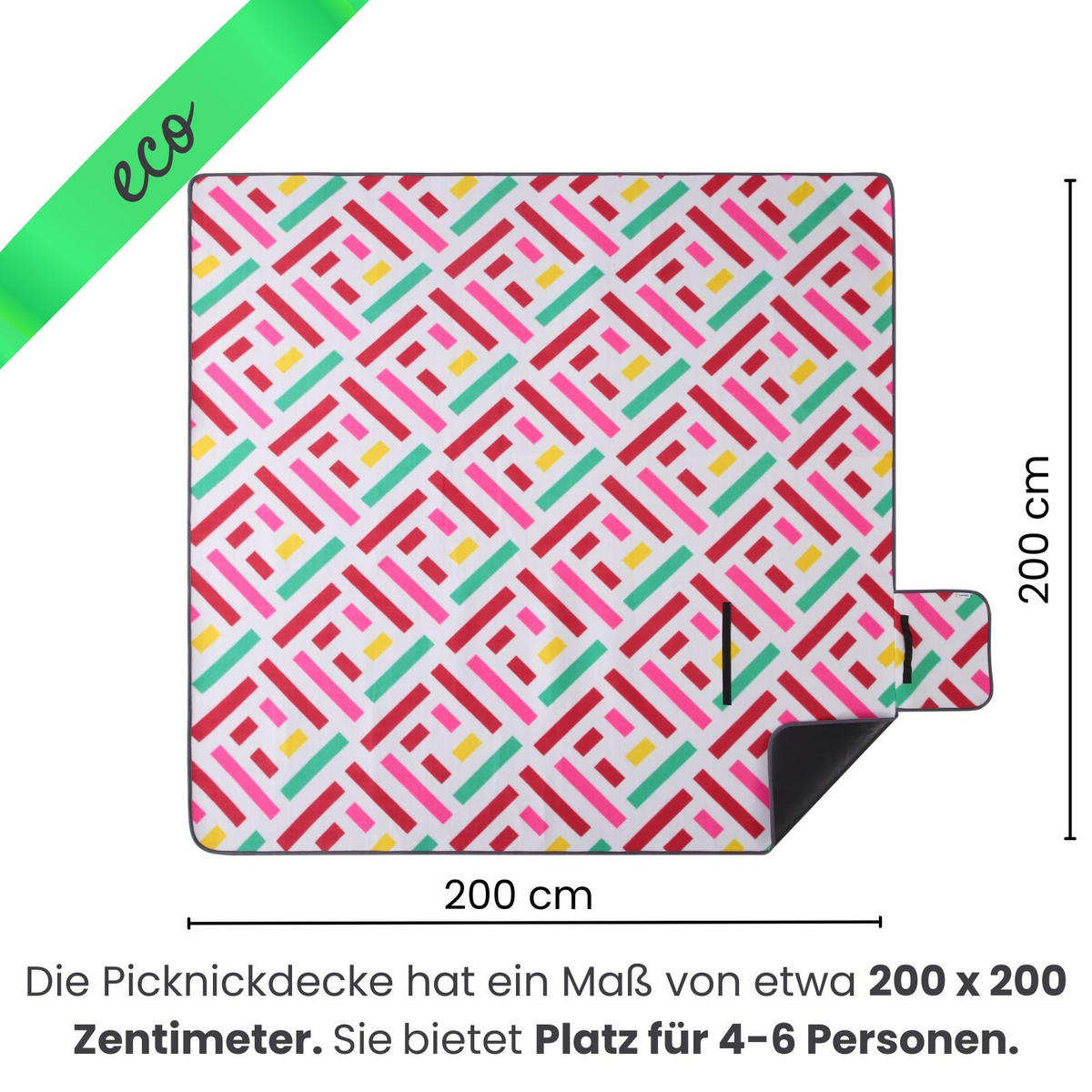 PICKNICKDECKE XXL 200x200 ecoline 100% recyceltes Fleece Grafik pink - Pink, Textil (200/200cm) - wometo
