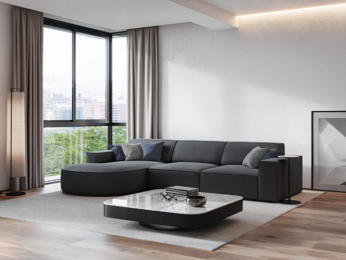 ECKSOFA links Jodie aus strukturiertem Stoff dunkelgrau 4 Sitzplätze - Dunkelgrau, Textil (166/284cm) - Micadoni
