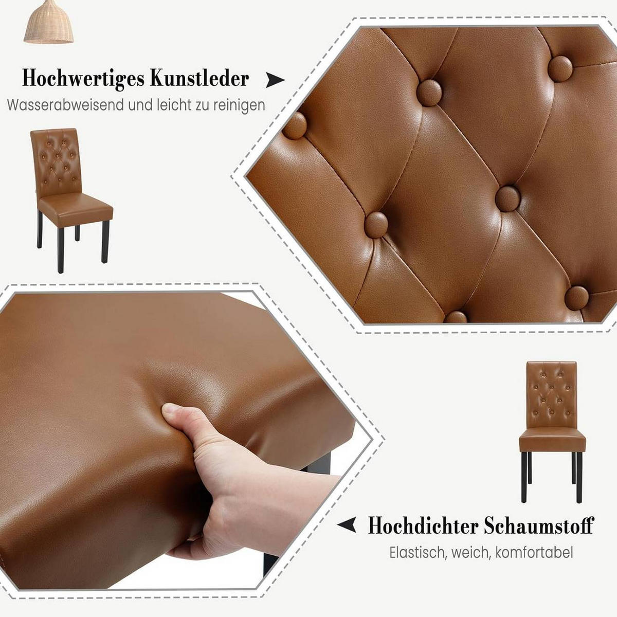 ESSZIMMERSTUHL 2er Set, Kunstleder, Holzbeinen, Braun - Schwarz/Braun, Holz/Kunststoff (44/99/59cm) - Woltu
