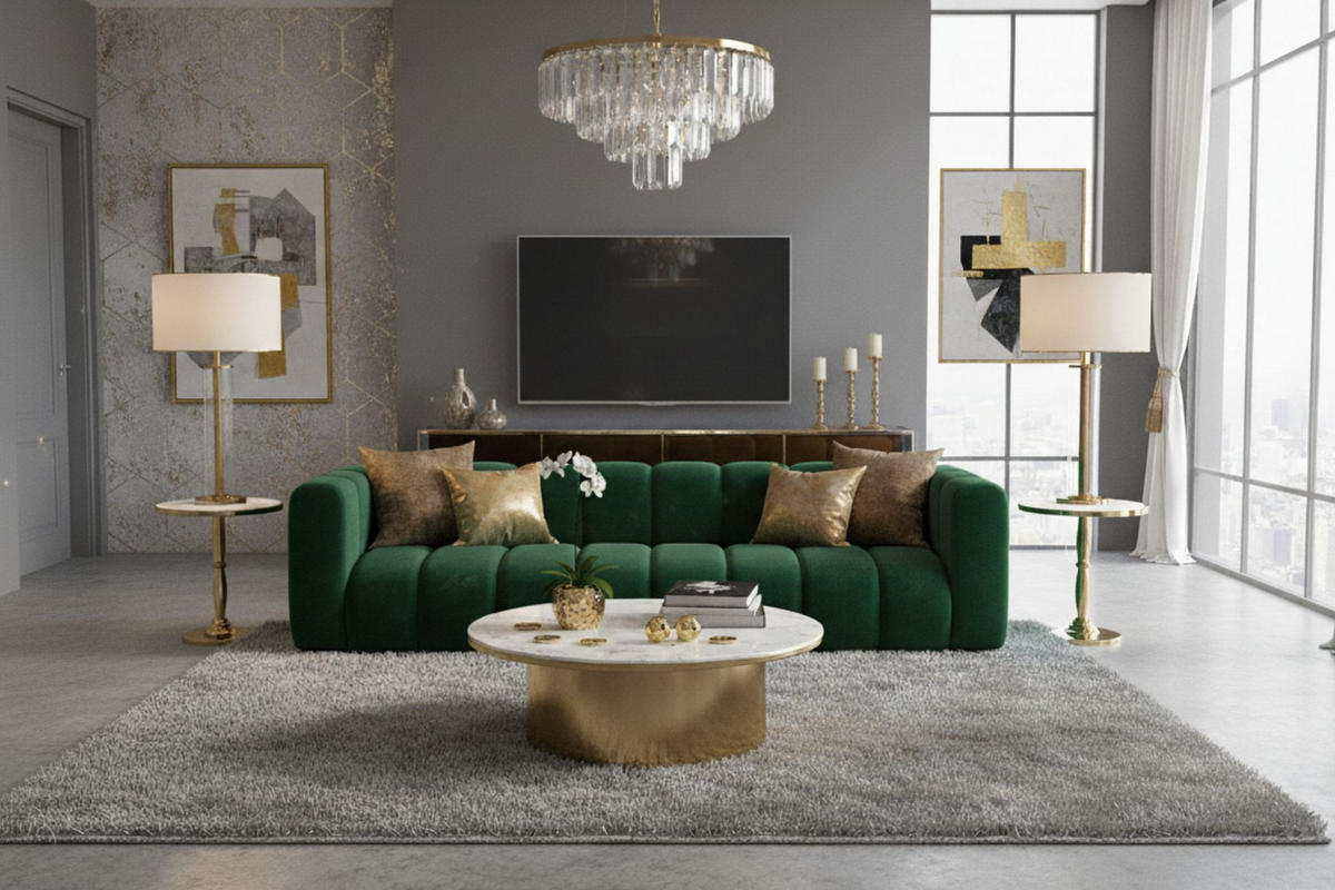 COUCH, Viersitzer-Sofa Grand, Veloursstoff Salvador, Grün - Grün, Holz (290/70/93cm) - Kaiser Möbel