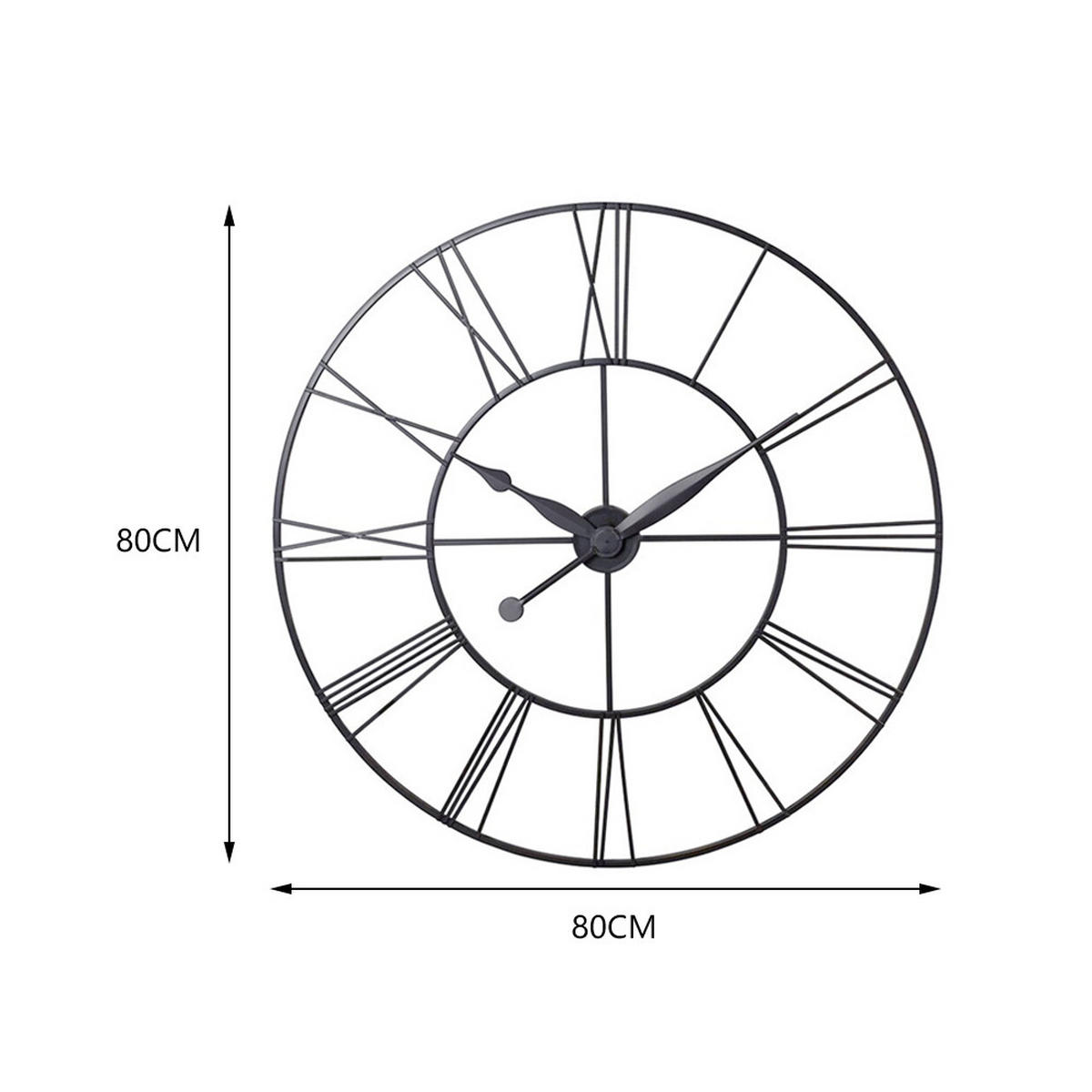 WANDUHR 80 cm Durchmesser Römischen-Ziffern Eisen Schwarz - Dunkelgrau, Metall (80/1/80cm) - Livingandhome