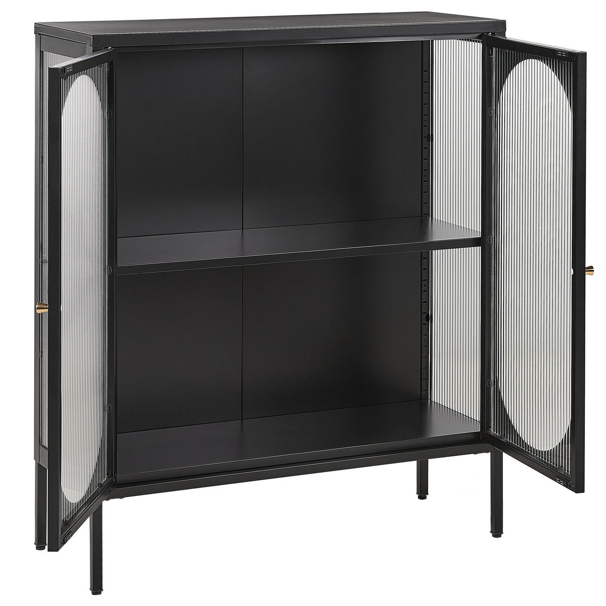 GLASVITRINE Schwarz Sarre - Goldfarben/Schwarz, Metall (90/111/35cm) - Beliani