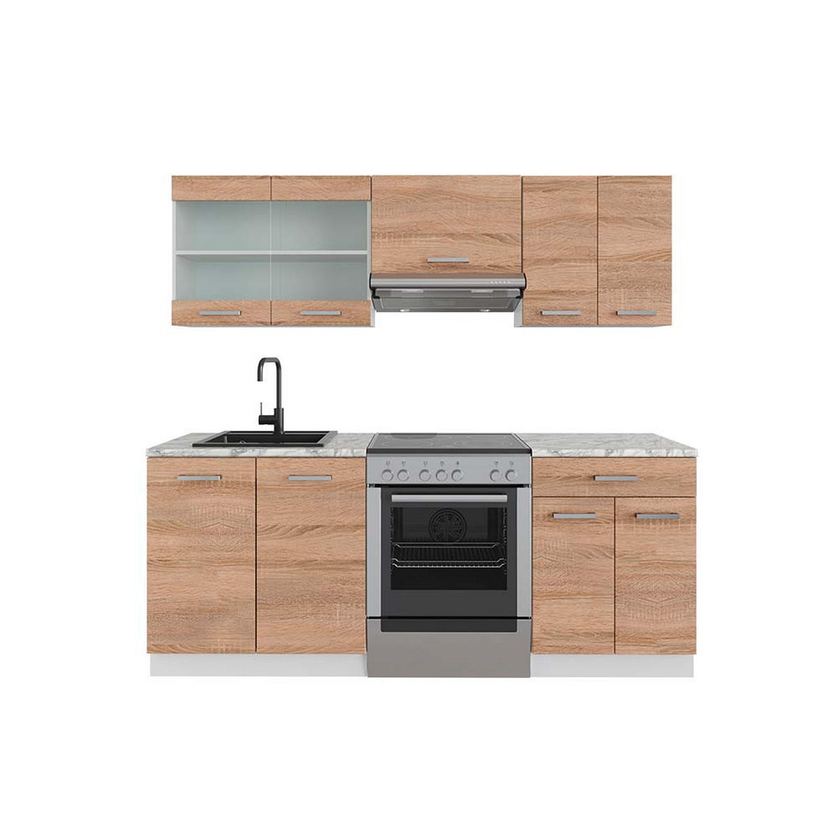 KÜCHENZEILE R-Line Sonoma/Weiß 200 cm ohne AP - Weiß/Sonoma Eiche, Holzwerkstoff (200/81.6/60cm) - Vicco