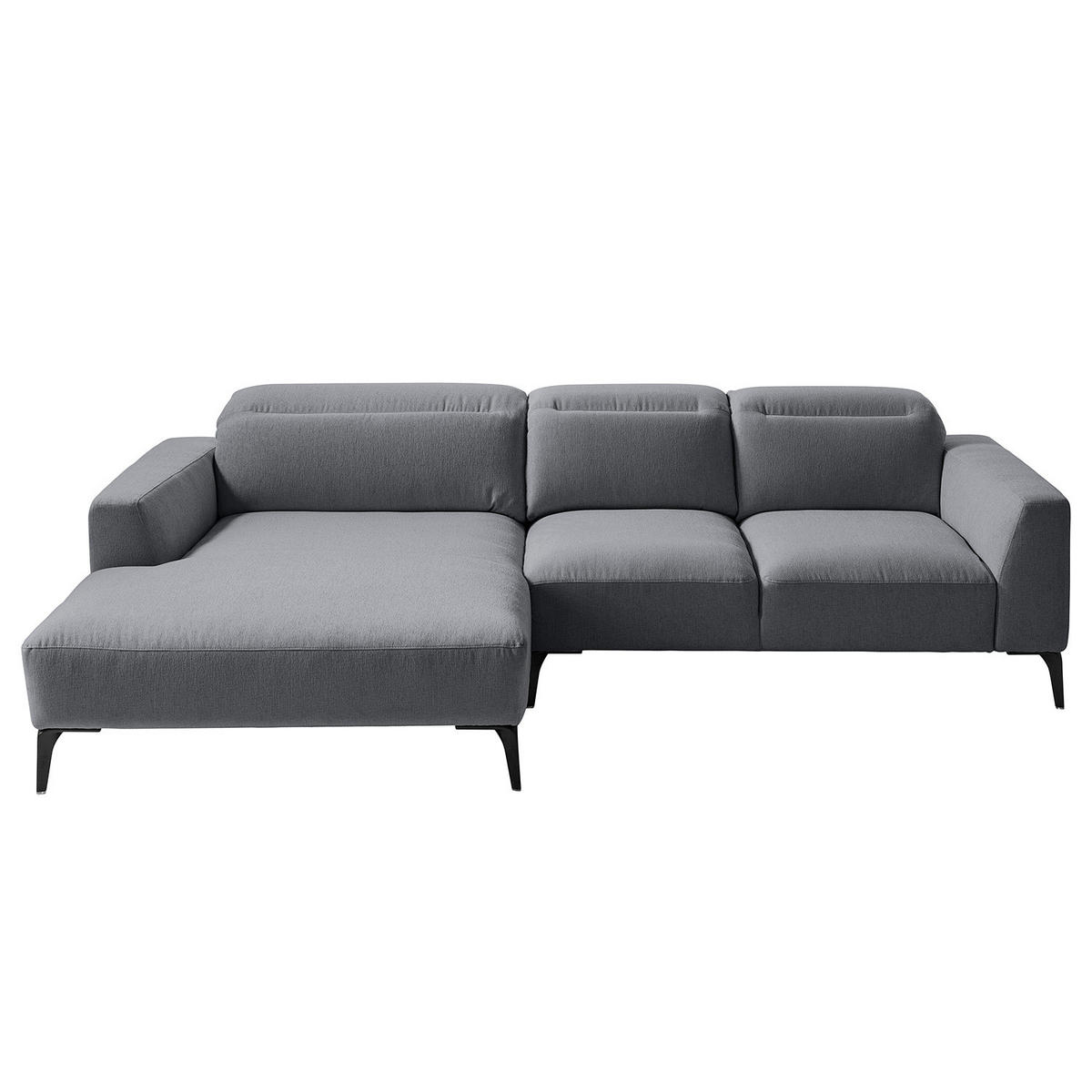 ECKSOFA mit Longchair - Schwarz/Grau, Textil/Metall (265/180cm) - home24