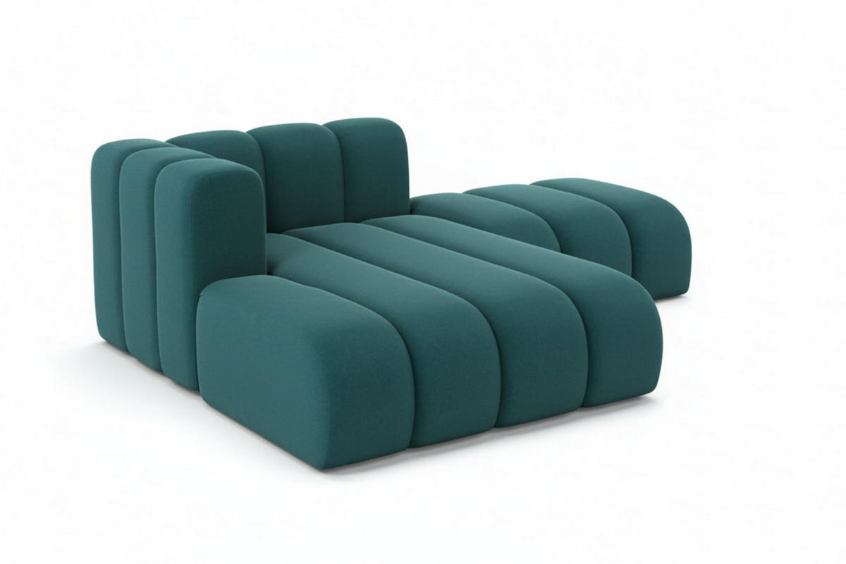 CHAISELONGUE Mit Hocker Grand, Veloursstoff Salvador, Azurblau, Links - Blau, Holz (204/179cm) - Kaiser Möbel