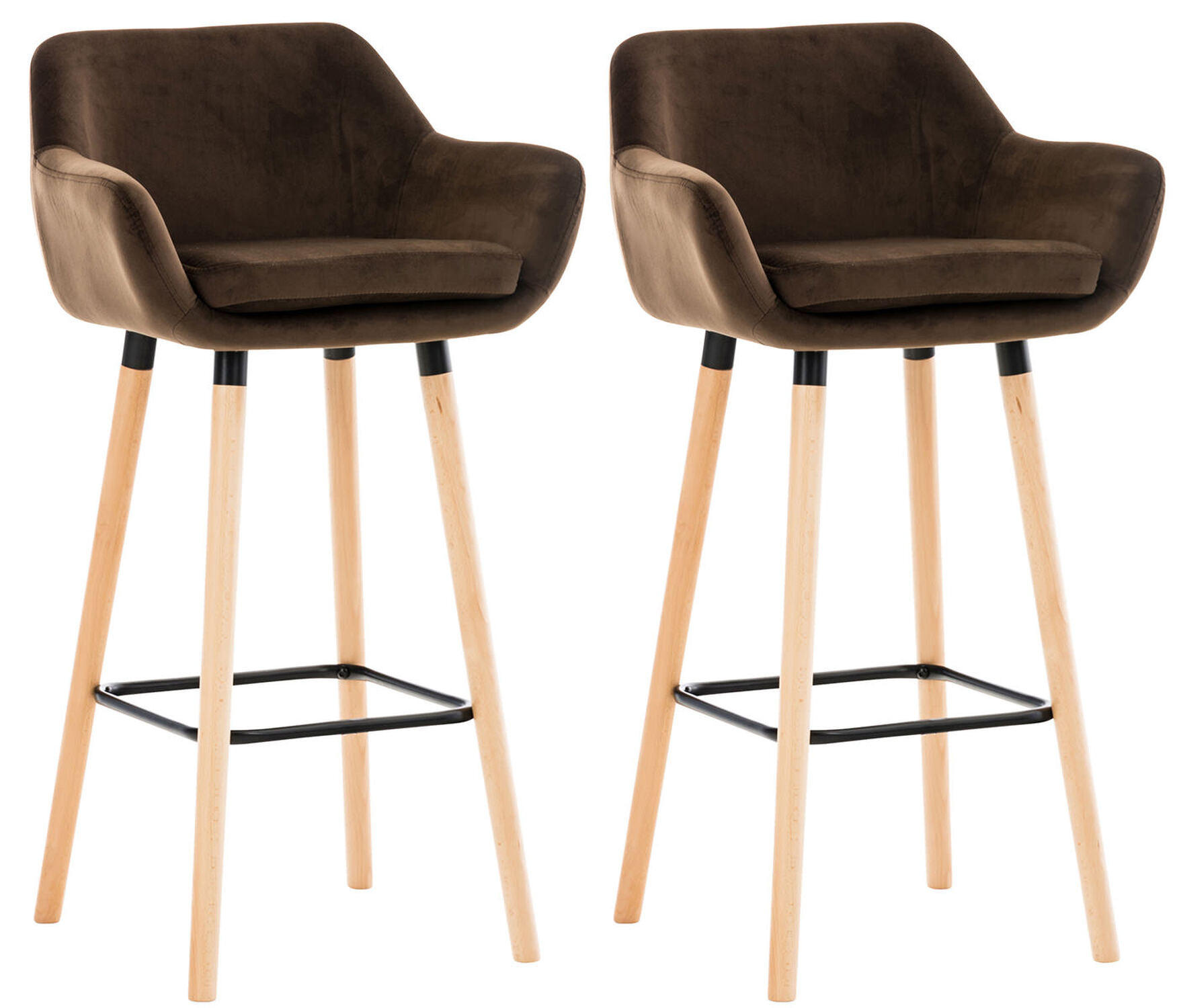 BARHOCKER Grande, 2er Set, Gestell Holz, Samt Braun - Braun, Holz/Textil (55/99/46cm) - TPFLiving