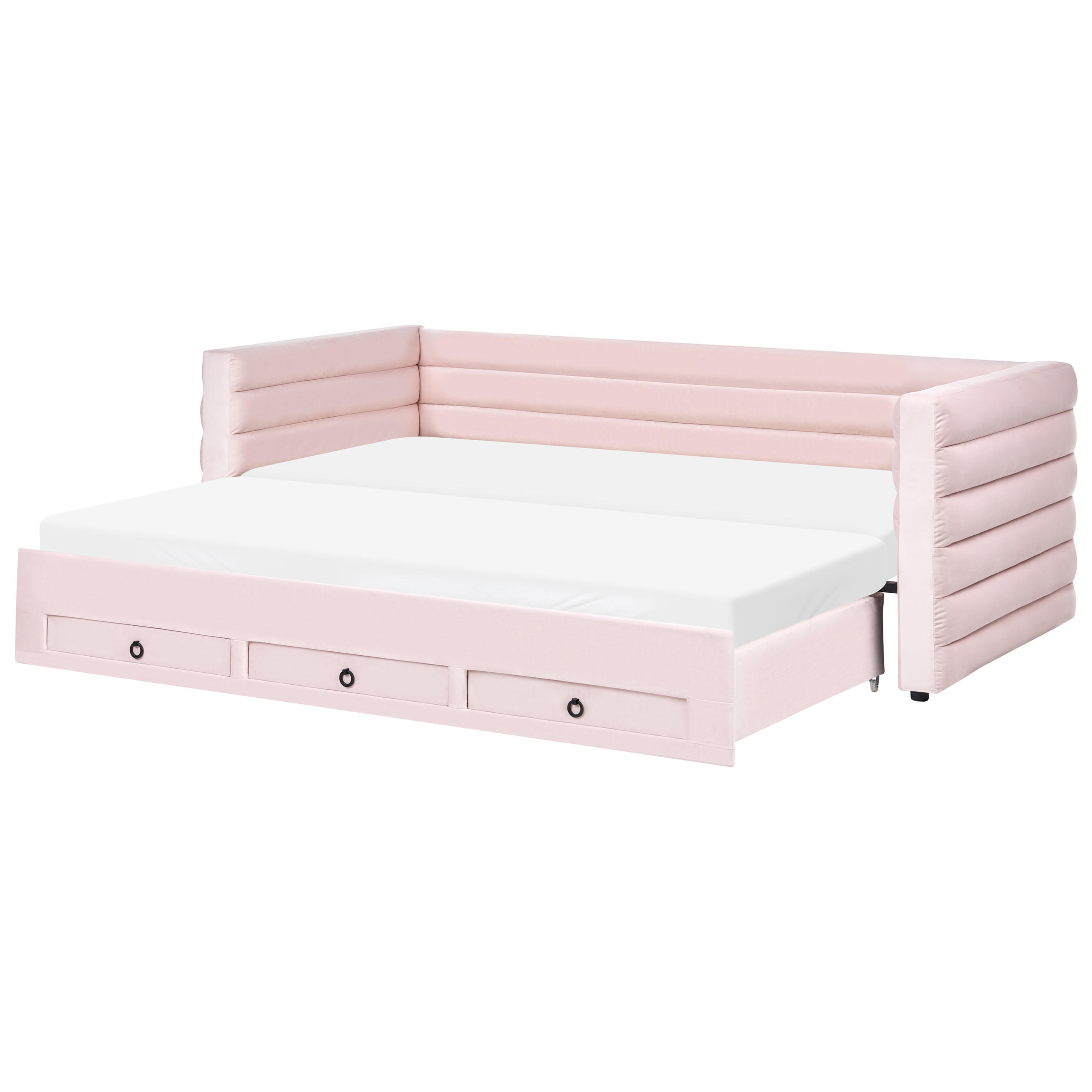 TAGESBETT mit Stauraum 90/180/200 Samtstoff Pastellrosa Meudon - Pink, Textil (90/200cm) - Beliani
