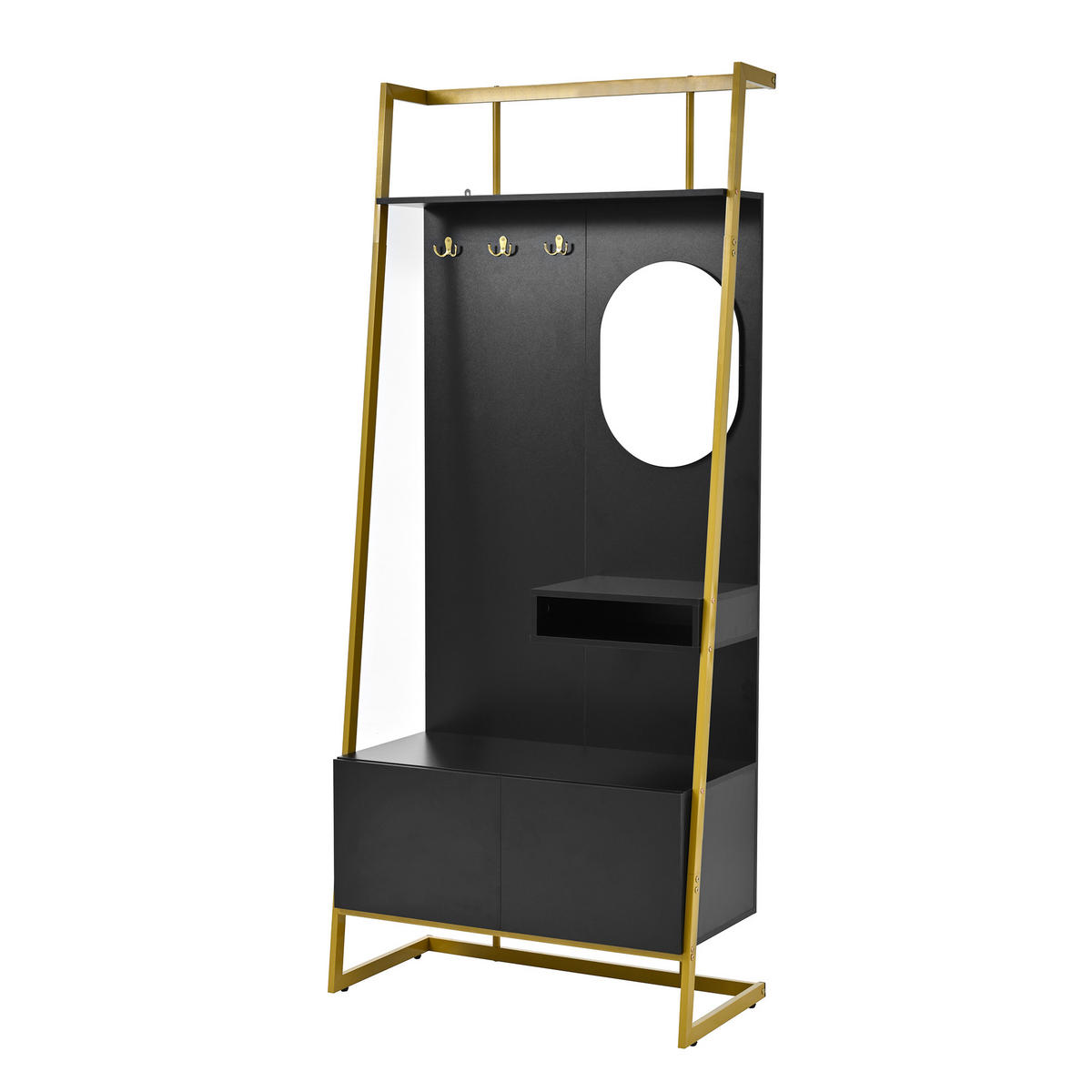 STANDGARDEROBE mit Spiegel und Schuhablage 78/38,5/180,5 cm in Schwarz - Schwarz, Holzwerkstoff (78/180.5/38.5cm) - BEAOK