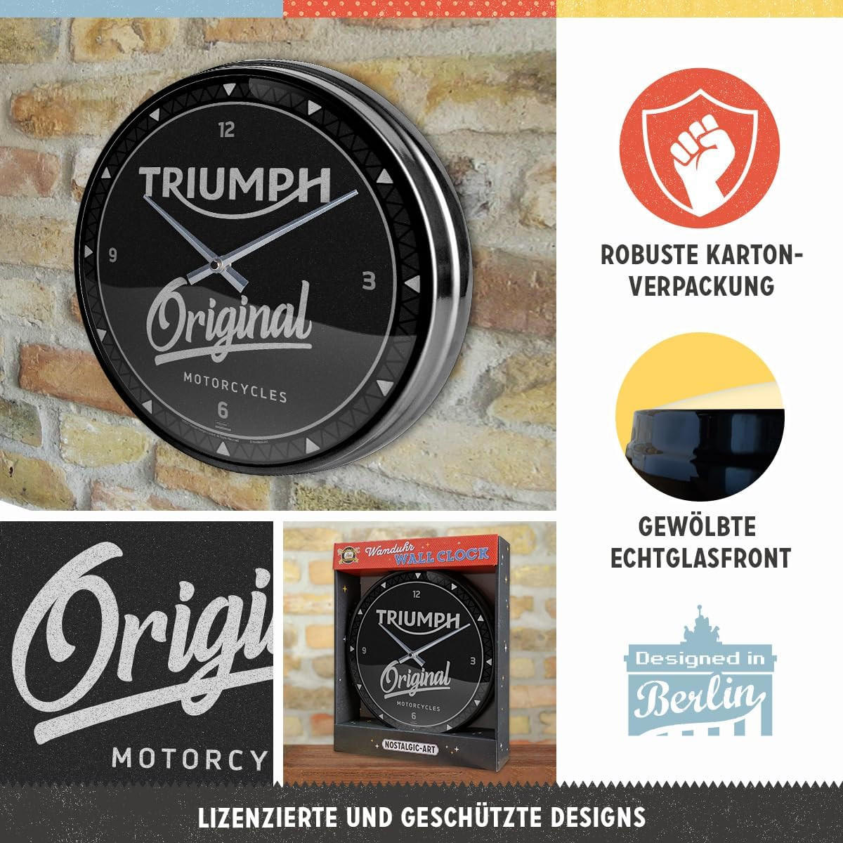 WANDUHR 31 cm Triumph Original black - Multicolor, Metall (31/31/5cm) - Nostalgic-Art