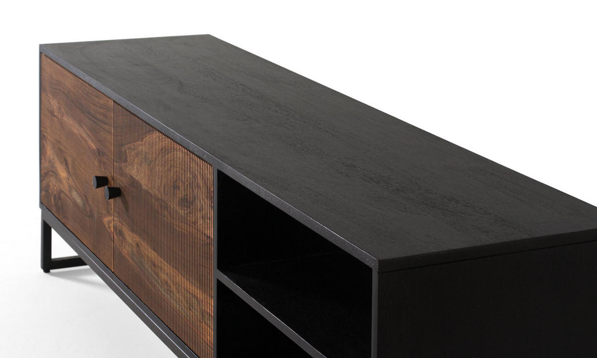 TV-SCHRANK aus Palisander mit braunen Metallbeinen - Schwarz, Holz (150/50/40cm) - Giner y Colomer