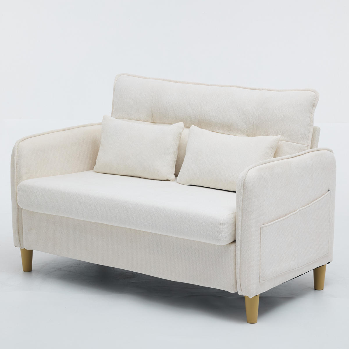 SOFA 2-Sitzer 127 cm Chenille Beige Holzrahmen - Beige, Holzwerkstoff (127/83/75.5cm) - Meubliv