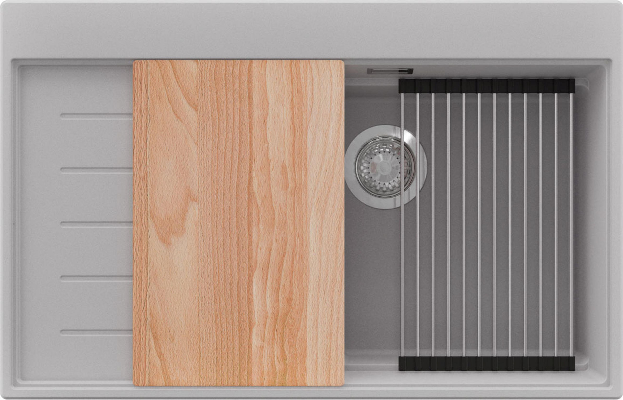 SPÜLBECKEN Sydney, 2-er set Grau 78/50 cm 1 Becken + Ablauf-Set + Küchenzubehörset ab 60er Unterschrank - Chromfarben/Beige, Kunststoff (78/20/50cm) - Primagran