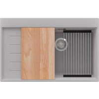 SPÜLBECKEN Sydney, 2-er set Grau 78/50 cm 1 Becken + Ablauf-Set + Küchenzubehörset ab 60er Unterschrank - Chromfarben/Beige, Kunststoff (78/20/50cm) - Primagran