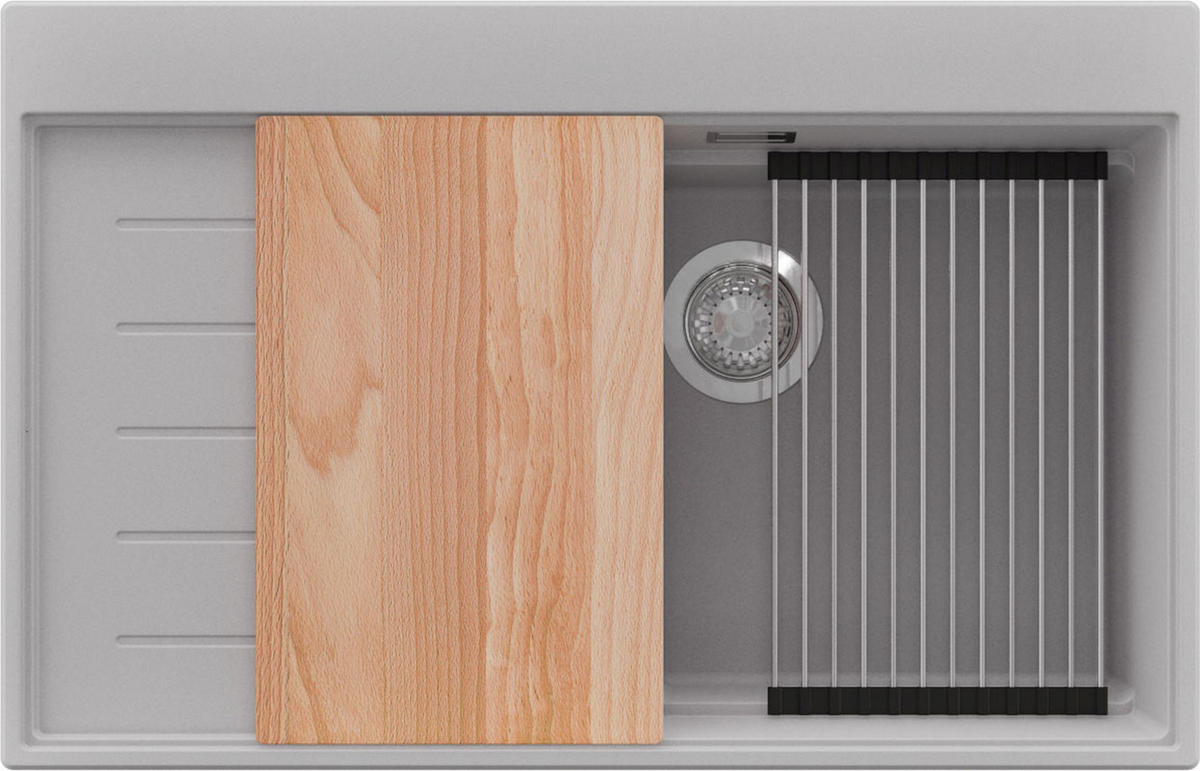 SPÜLBECKEN Sydney, 2-er set Grau 78/50 cm 1 Becken + Ablauf-Set + Küchenzubehörset ab 60er Unterschrank - Chromfarben/Beige, Kunststoff (78/20/50cm) - Primagran