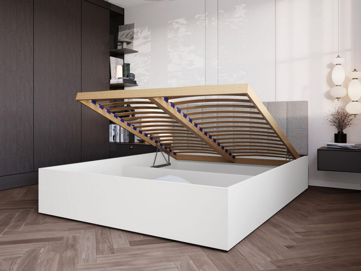 BETT Weiß STYLE Mit Matratze Gepolsterter Beiger Kopfteil 120x200 cm - Beige, Textil (120/200cm) - Sepro Meble