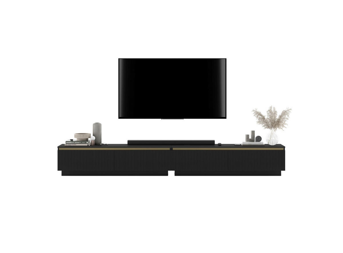 TV-LOWBOARD 2-er Set Selene Schwarz matt geriffelte Fronten 140 cm - Schwarz, Holzwerkstoff (280/37/35cm) - Meble Lindner