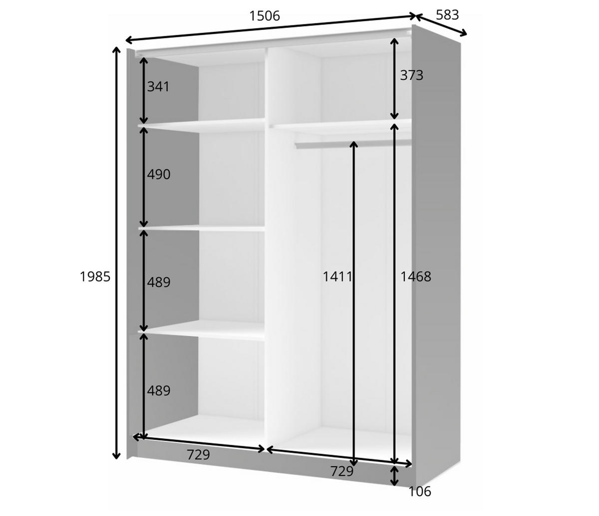 KLEIDERSCHRANK Beralto Schwarz 150/198,5/63,5 cm – mit Spiegel und Lamellenfront - Schwarz, Holzwerkstoff (150/198.5/63.5cm) - AX Living