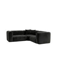 ECKSOFA Modulares, Corner Mini, Velvet-Stoff Bluvel, Schwarz, GRETA - Schwarz, Holz (190/190cm) - Kaiser Möbel