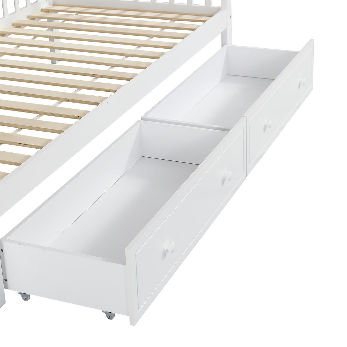 HAUSBETT 90x200cm mit Zwei Schublade in Weiß+Natur - Weiß, Holz (90/200cm) - KOMHTOM