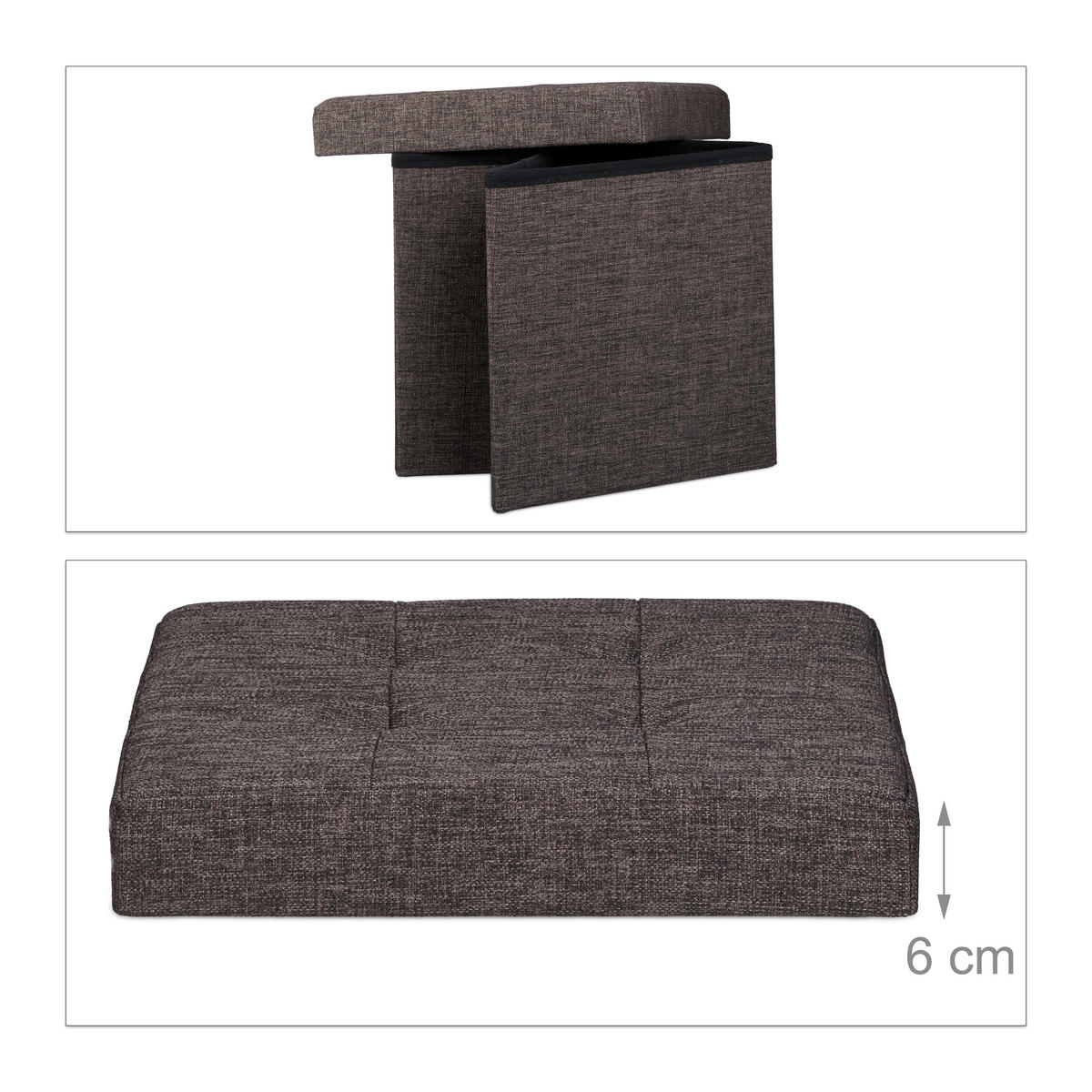 FALTBARER Sitzhocker - Braun, Holzwerkstoff/Textil (38/38/38cm) - Relaxdays