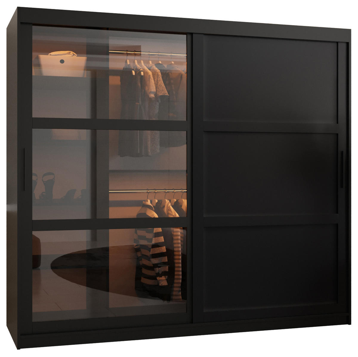 SCHWEBETÜRENSCHRANK 200/200/62 2-türig - Schwarz, Holz/Kunststoff (200/200/62cm) - Abiks Möbel
