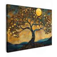 LEINWANDBILD Baum - Mond - Blumen - Gold - Kunst Wandbilder 80x60 cm - Orange, Textil (80/60cm) - MuchoWow