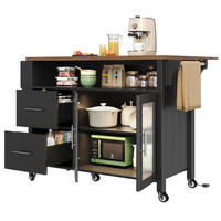 KÜCHENINSEL, LED, Glasvitrine, Rollen, Handtuchhalter, Schwarz - Schwarz, Holzwerkstoff (40/94.5/139cm) - FLIEKS